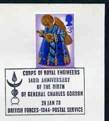 Postmark - Great Britain 1973 cover bearing special cancellation for Corps of Royal Engineers - 140th Anniversary of Birth of General Charles Gordon (BFPS)