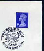 Postmark - Great Britain 1971 cover bearing illustrated cancellation for Royal Regiment of Wales Regimental Day (BFPS)