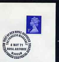 Postmark - Great Britain 1971 cover bearing special cancellation for Visit of Princess Margaret to RAF Marham (BFPS)