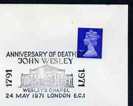 Postmark - Great Britain 1971 cover bearing illustrated cancellation for Anniversary of Death of John Wesley, showing Wesley's Chapel