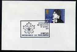 Postmark - Great Britain 1971 cover bearing illustrated cancellation for Anniversary of the Battle of Quebec (BFPS)