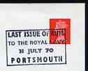 Postmark - Great Britain 1970 cover bearing special cancellation for Last Issue of Rum to the Royal Navy (Portsmouth)