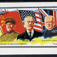 Oman 1974 Churchill Birth Centenary (Flags & Leaders) imperf souvenir sheet (2R value) unmounted mint