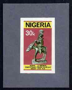 Nigeria 1978 Antiquities - imperf machine proof of 30k value (as issued stamp) mounted on small piece of grey card believed to be as submitted for final approval