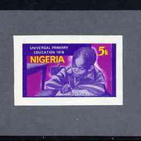 Nigeria 1976 Universal Primary Education - imperf machine proof of 5k value (as issued stamp) mounted on small piece of grey card believed to be as submitted for final approval