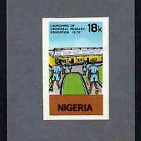 Nigeria 1976 Universal Primary Education - imperf machine proof of 18k value (as issued stamp) mounted on small piece of grey card believed to be as submitted for final approval