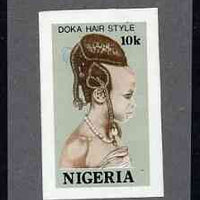 Nigeria 1987 Women's Hairstyles - imperf machine proof of 10k value (as issued stamp) mounted on small piece of grey card believed to be as submitted for final approval