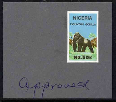 Nigeria 1990 Wildlife - Gorilla N2.50 - imperf machine proof (as issued stamp) mounted on small piece of card endorsed 'Approved'