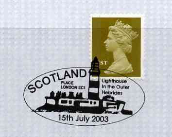 Postmark - Great Britain 2003 cover for Scotland Lighthouse with illustrated Scotland Place cancel