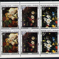 Chad 1971 Paintings of Flowers sheetlet of 6 containing 2 se-tenant strips of 3 (2 sets) unmounted mint