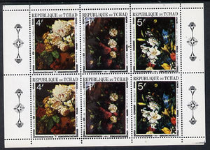 Chad 1971 Paintings of Flowers sheetlet of 6 containing 2 se-tenant strips of 3 (2 sets) unmounted mint