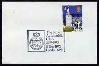 Postmark - Great Britain 1972 cover bearing illustrated cancellation for The Royal Automobile Club 75 Years