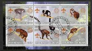 Benin 2002 Lemurs perf sheetlet containing set of 6 values, each with Scouts & Guides Logos cto used