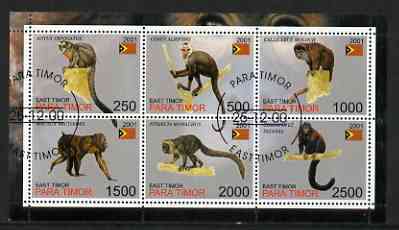 Timor (East) 2001 Monkeys perf sheetlet containing set of 6 values cto used