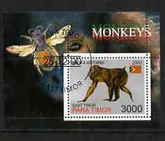 Timor (East) 2001 Monkeys (Bee in margin) perf m/sheet cto used