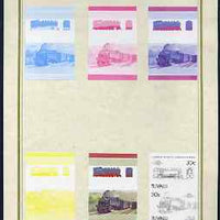 Tuvalu 1985 Locomotives #4 (Leaders of the World) 30c 'Class 99-77 2-10-2' set of 7 imperf progressive proof pairs comprising the 4 individual colours plus 2, 3 and all 4 colour composites mounted on special Format International c……Details Below