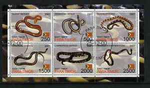 Timor (East) 2001 Grass Snakes perf sheetlet containing set of 6 values cto used