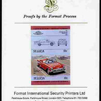 St Lucia 1984 Cars #1 (Leaders of the World) 10c Chevrolet Bel Air 1957 imperf se-tenant proof pair mounted on Format International proof card