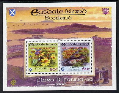 Easdale 1993 40th Anniversary of Coronation overprinted in red on Flora & Fauna perf sheetlet containing 60p (Lichens) & 80p (Spring Flowers) unmounted mint