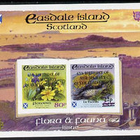 Easdale 1991 65th Birthday of Queen Elizabeth overprinted on Flora & Fauna imperf sheetlet containing 22p on 60p (Lichens) & 80p (Spring Flowers) unmounted mint