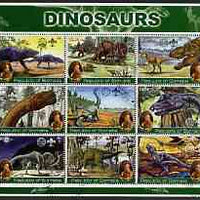 Somalia 2002 Dinosaurs perf sheetlet containing set of 9 values (also showing Baden Powell and Scout & Guide Logos) fine cto used