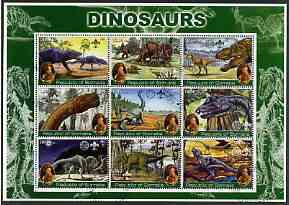 Somalia 2002 Dinosaurs perf sheetlet containing set of 9 values (also showing Baden Powell and Scout & Guide Logos) fine cto used