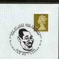 Postmark - Great Britain 2003 cover for 'Stars of Jazz & Transport' with illustrated cancel showing Duke Ellington & 'Take the A Train'