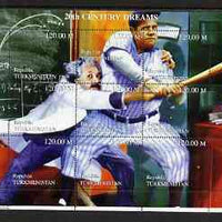 Turkmenistan 1999 20th Century Dreams #05 composite perf sheetlet containing 9 values unmounted mint (Albert Einstein & Babe Ruth)