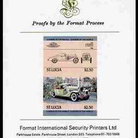 St Lucia 1984 Cars #1 (Leaders of the World) $2.50 Duesenberg 1932 SJ Roadster imperf se-tenant proof pair mounted on Format International proof card