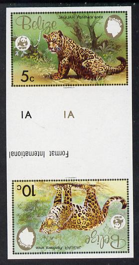 Belize 1983 WWF - Jaguar 5c & 10c in imperf se-tenant tete-beche gutter pair unmounted mint (SG 756-7)