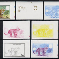 Belize 1983 WWF - Jaguar 10c (Adult Jaguar) x 7 imperf progressive proofs comprising the 5 individual colours plus 2 different combination composites, unmounted mint (7 proofs as SG 757)