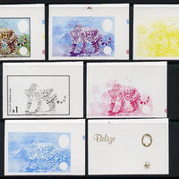 Belize 1983 WWF - Jaguar $1 (Jaguar on rock) x 7 imperf progressive proofs comprising the 5 individual colours plus 2 different combination composites, unmounted mint (7 proofs as SG 759)