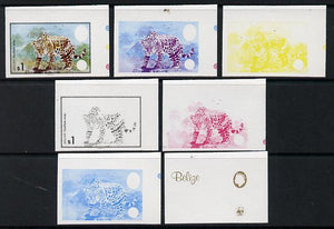 Belize 1983 WWF - Jaguar $1 (Jaguar on rock) x 7 imperf progressive proofs comprising the 5 individual colours plus 2 different combination composites, unmounted mint (7 proofs as SG 759)