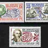 New Hebrides - English 1968 Bicentenary of Bougainville's Visit perf set of 3 unmounted mint, SG 130-2