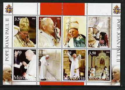 Mordovia Republic 2003 Pope John Paul II perf sheetlet #01 containing complete set of 8 values (inscribed Pope Joan Paul II) unmounted mint