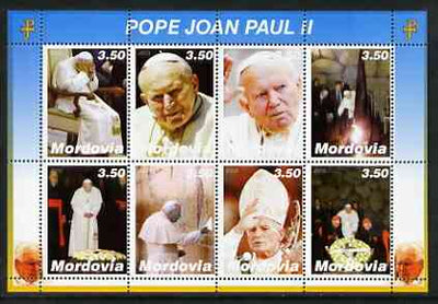 Mordovia Republic 2003 Pope John Paul II perf sheetlet #02 containing complete set of 8 values (inscribed Pope Joan Paul II) unmounted mint