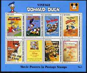 Guyana 1994 Disney's Vintage Donald Duck Movie Posters #1 (incl Golf) perf sheetlet containing 7 x $5 values unmounted mint, similar to SG 3728-35