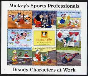 St Vincent - Grenadines 1996 Disney Characters at Work - Mickey's Sports Professionals perf sheetlet containing 8 x 10c values unmounted mint