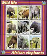 Tanzania 2003 Wild Life - Elephants perf sheetlet containing set of 9 values unmounted mint