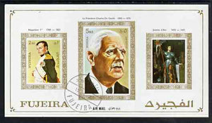 Fujeira 1972 (?) imperf m/sheet showing Napoleon (2R) De Gaulle (5R) & Joan of Arc (3R) cto used