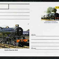 Kabardino-Balkaria Republic 1999 Steam Locomotives of the World #10 postal stationery card unused and pristine showing 141R.86 and Castle Class No 7018