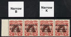 Cook Islands 1935 KG5 Silver Jubilee 1d (Capt Cook) red-brown & lake unmounted mint strip of 4 incl Narrow 'K' and Narrow 'B' varieties, SG 113/a/b