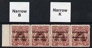 Cook Islands 1935 KG5 Silver Jubilee 1d (Capt Cook) red-brown & purple-lake shade unmounted mint strip of 4 incl Narrow 'K' and Narrow 'B' varieties, SG 113/a/bvar