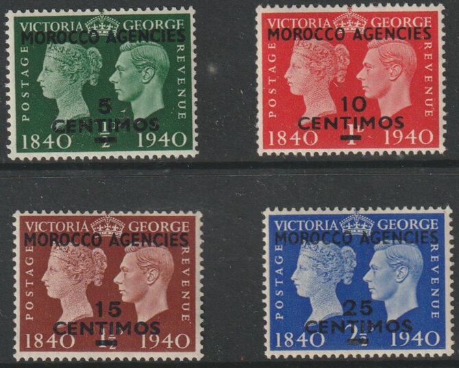 Morocco Agencies - Spanish Currency 1940 Stamp Centenary perf set of 4 unmounted mint, SG 172-75