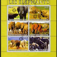 Congo 2003 Elephants perf sheetlet #01 (green border) containing 6 x 140 CF values each with Rotary Logo, fine cto used