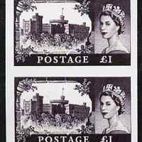 Great Britain 1955 Windsor Castle £1,'Maryland' imperf pair 'unused' forgery, as SG 539 etc - the word Forgery is either handstamped or printed on the back and comes on a presentation card with descriptive notes