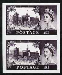 Great Britain 1955 Windsor Castle £1,'Maryland' imperf pair 'unused' forgery, as SG 539 etc - the word Forgery is either handstamped or printed on the back and comes on a presentation card with descriptive notes