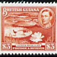 British Guiana 1938-52 KG6 Victoria Regia Lilies $3,'Maryland' perf 'unused' forgery, as SG 319 - the word Forgery is either handstamped or printed on the back and comes on a presentation card with descriptive notes