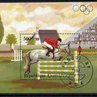 Central African Republic 1983 pre-Olympics 500f miniature sheet featuring Show Jumping cto used