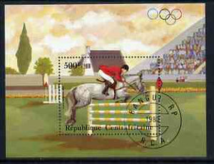 Central African Republic 1983 pre-Olympics 500f miniature sheet featuring Show Jumping cto used